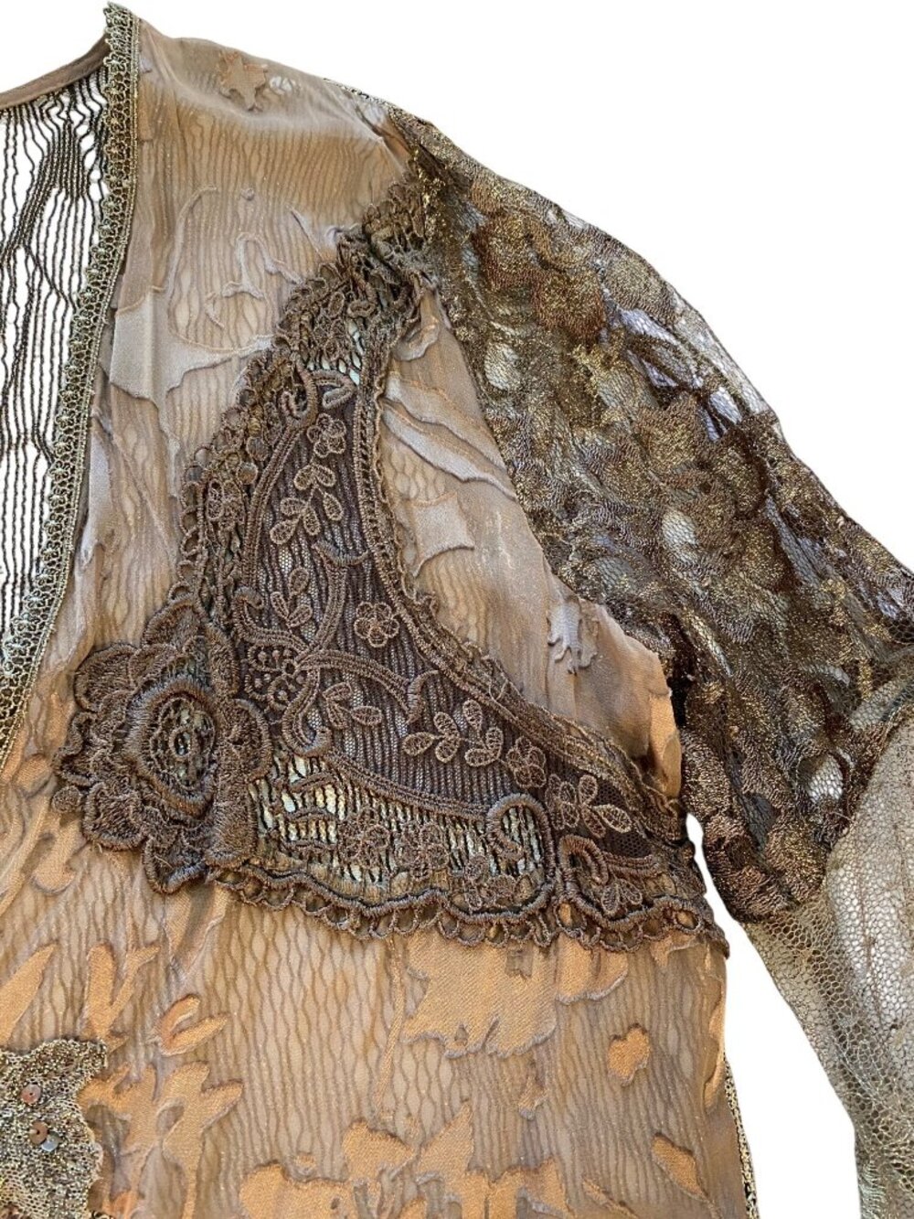 Spencer Alexis Women’s M Vintage Brown Floral Sheer Lace Cardigan Whimsigoth - Picture 9 of 16